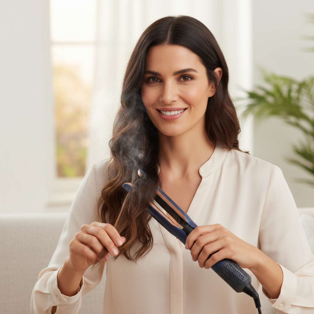 Modelador 2-em-1 Hot Air Styler – Placas de Titânio e Ecrã LCD