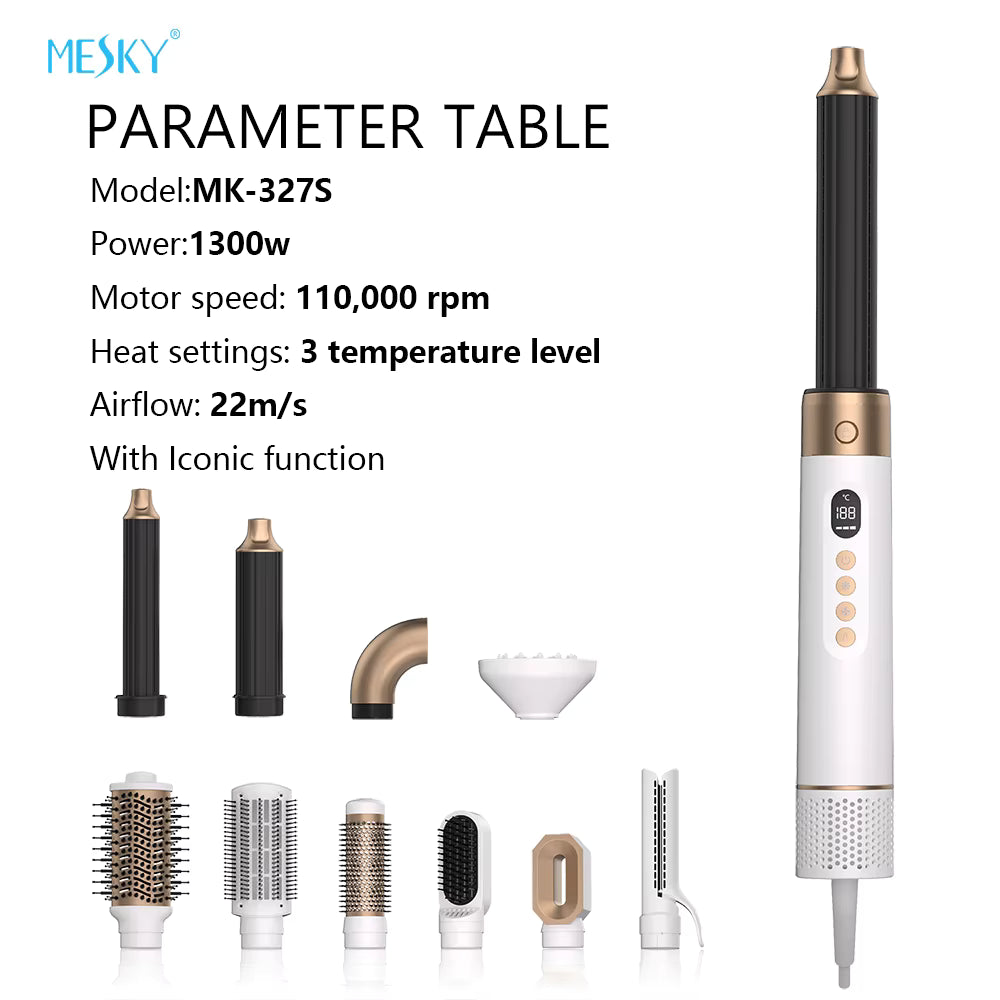 Kit Modelador de Cabelo Mesky 7-em-1 de Alta Velocidade BLDC – Secador e Escova de Ar Quente Iónica
